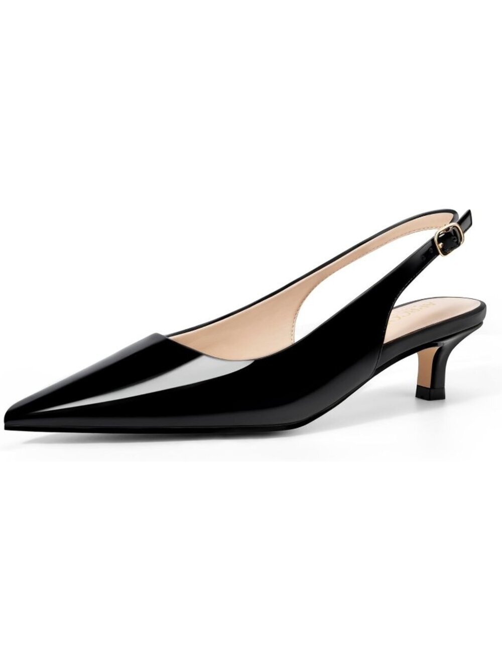 Women's Black Kitten Heel Slingback Pointed Closed Toe Ankle Strap Elegant Shoes